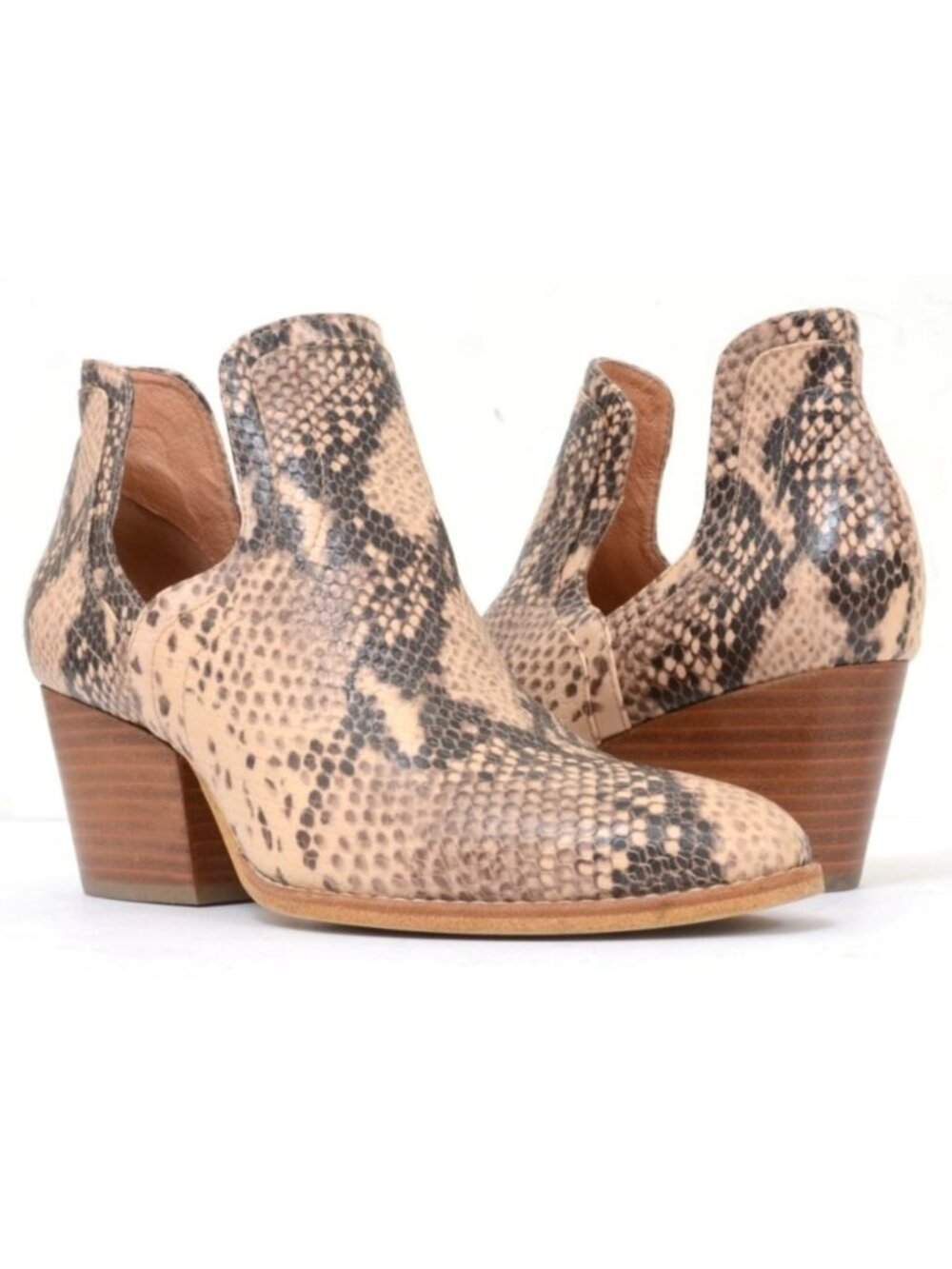 Anthropologie Silent D Women's 9 (40) Leather Cut-Out Ankle Booties Snake Print